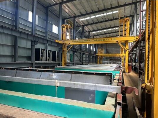 Buen precio 450T/mes Salida 6500mm Longitud Máxima de Perfil 8-12 µm Espesor de Película de Anodizado Línea de Producción de Anodizado de Perfiles de Aluminio en línea