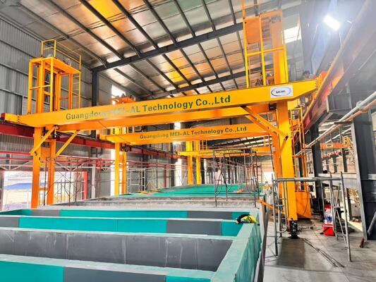 Buen precio 1000 toneladas/mes Línea de producción de anodizado manual con espesor de película de 8-12 μm y longitud máxima del perfil de 6500 mm en línea